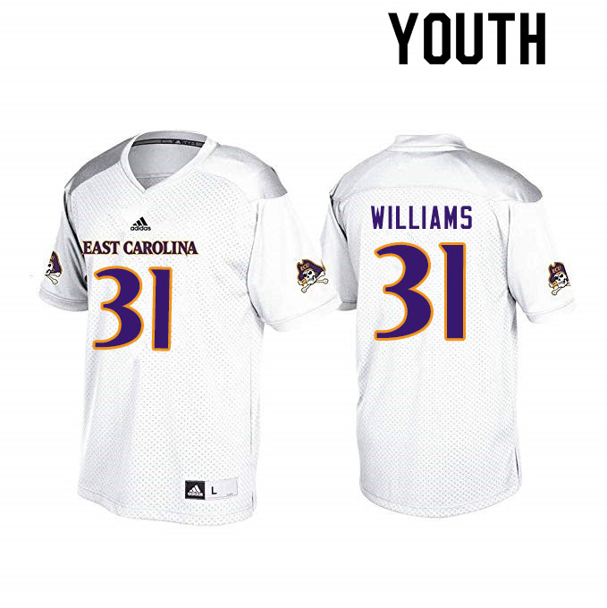 Youth #31 Tay Williams ECU Pirates College Football Jerseys Sale-White